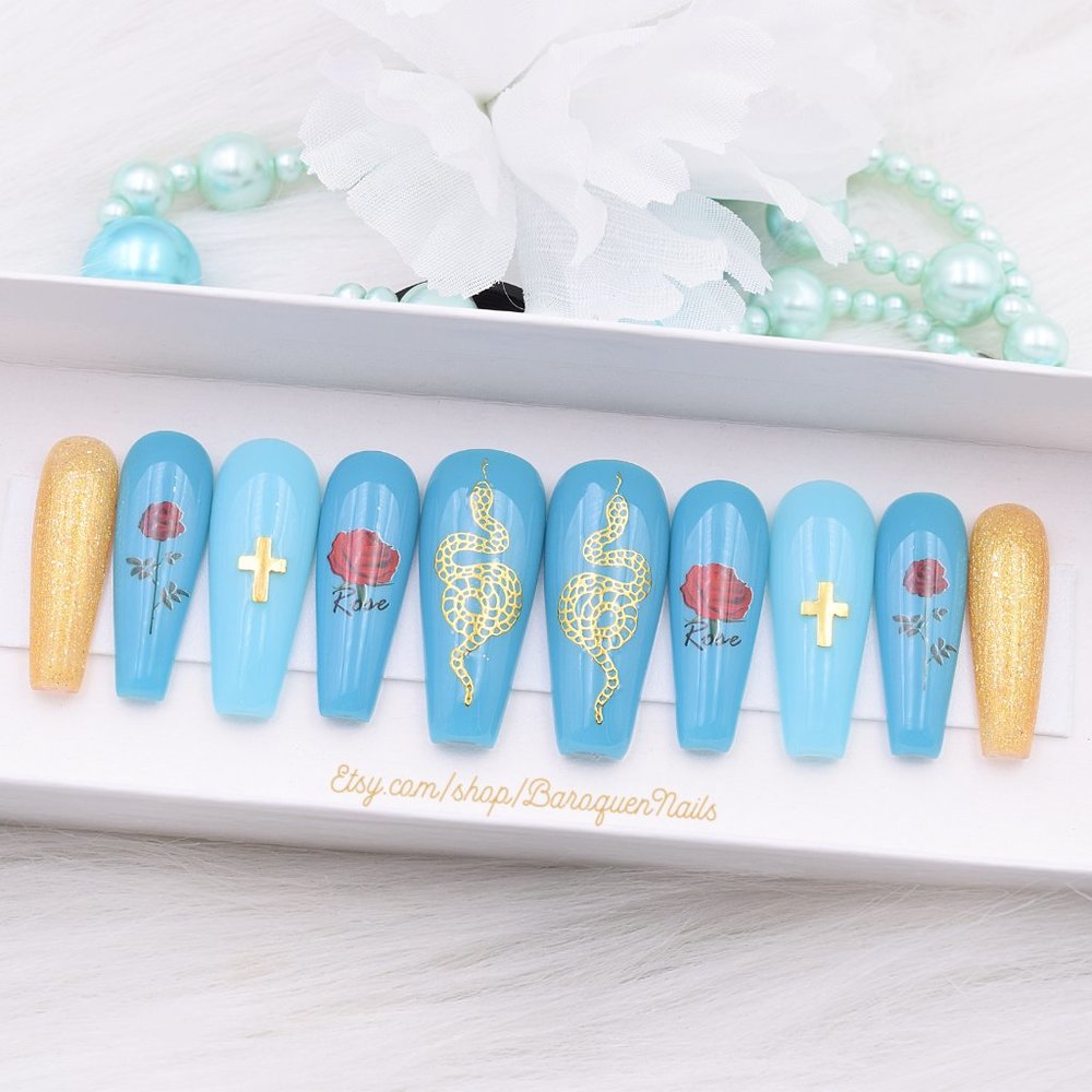 Turquoise Snake Nails Gold Nail Decals